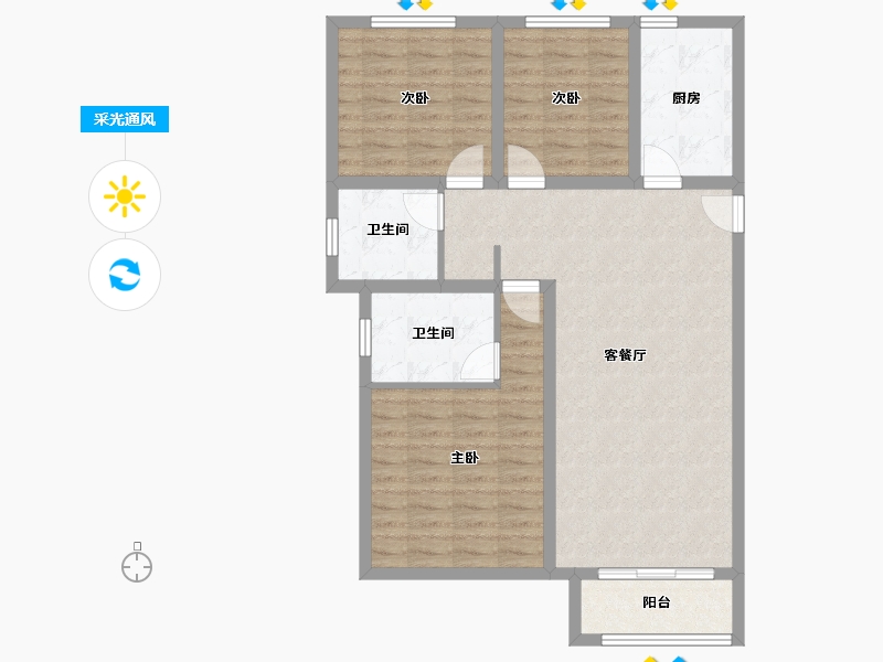 河北省-廊坊市-新城·昕樾-90.25-户型库-采光通风