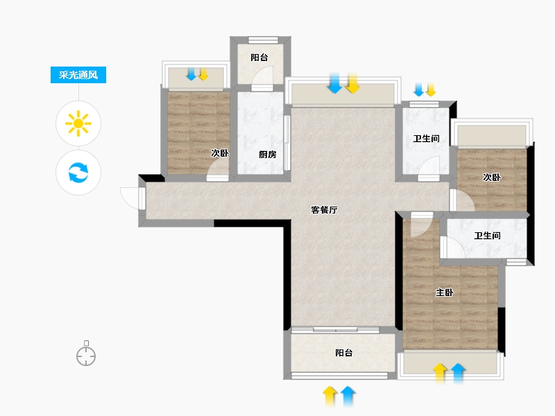 广东省-江门市-国扬山语雅景-85.34-户型库-采光通风