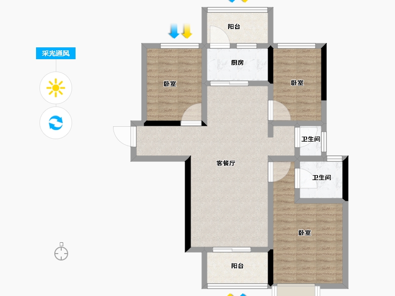 河南省-郑州市-华南城紫荆名都-87.20-户型库-采光通风