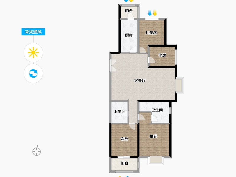 山西省-太原市-东鼎·迎泽里-119.77-户型库-采光通风