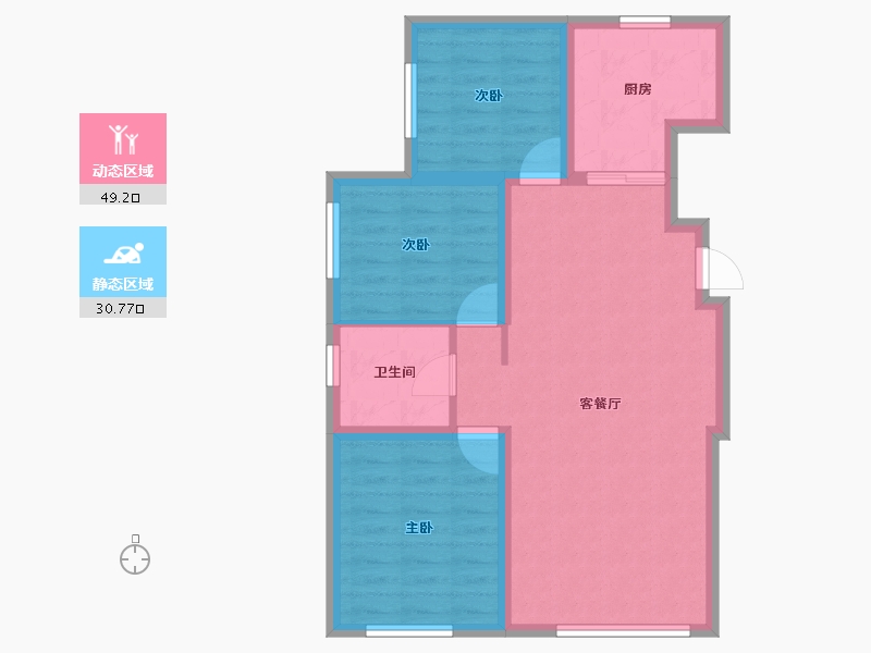 内蒙古自治区-赤峰市-坤厦悦棠湾-71.54-户型库-动静分区