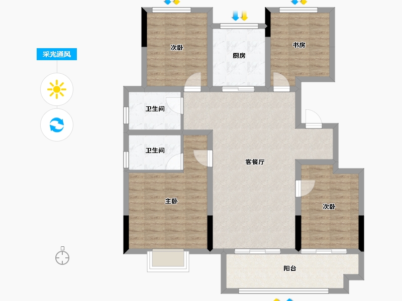 浙江省-绍兴市-振东虞悦府-106.54-户型库-采光通风