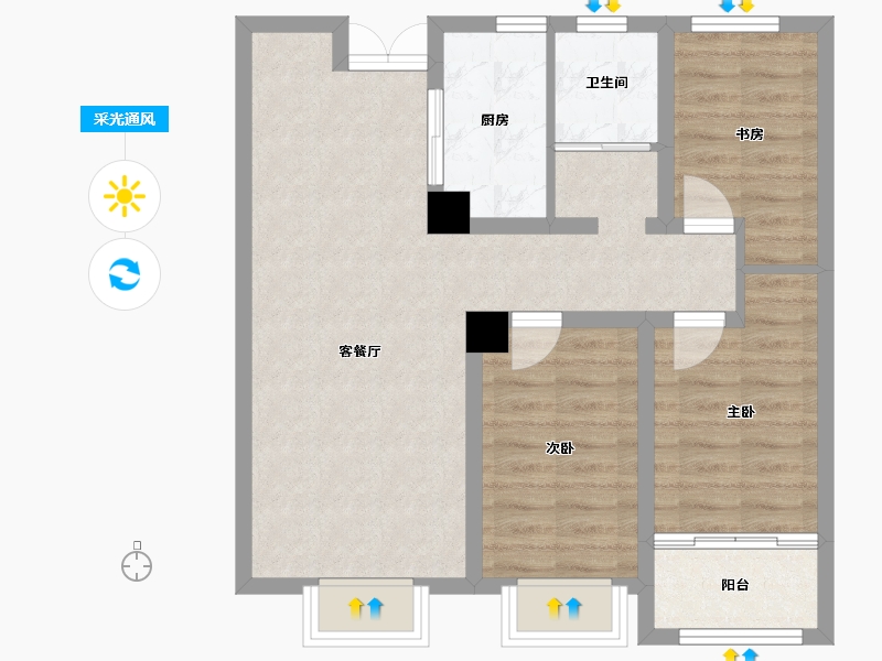 山东省-烟台市-紫金名城-71.90-户型库-采光通风