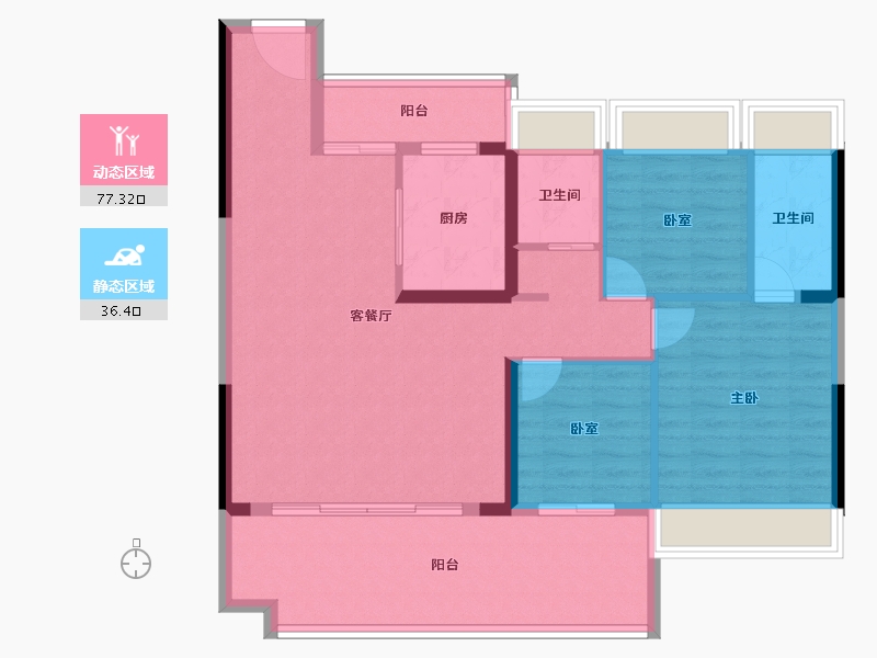 湖北省-荆州市-公安碧桂园楚望府-102.90-户型库-动静分区