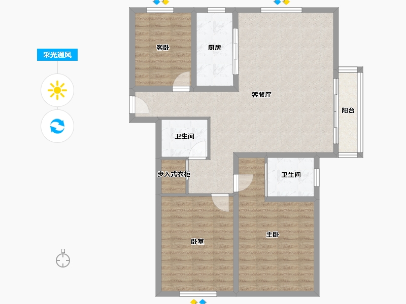 河北省-廊坊市-新城·昕樾-96.86-户型库-采光通风