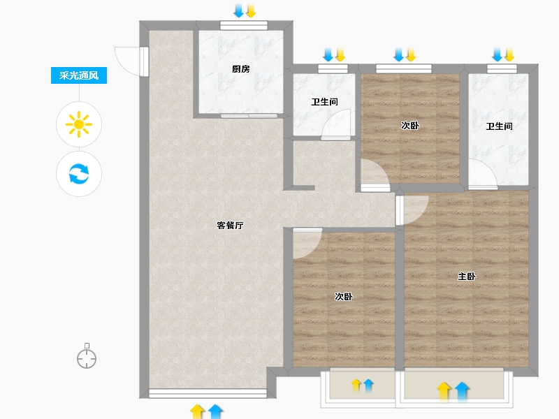 山西省-临汾市-恒安如园-81.63-户型库-采光通风