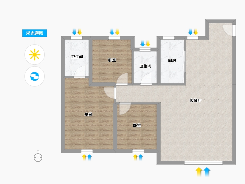 内蒙古自治区-赤峰市-赤峰中梁百合四季-87.33-户型库-采光通风