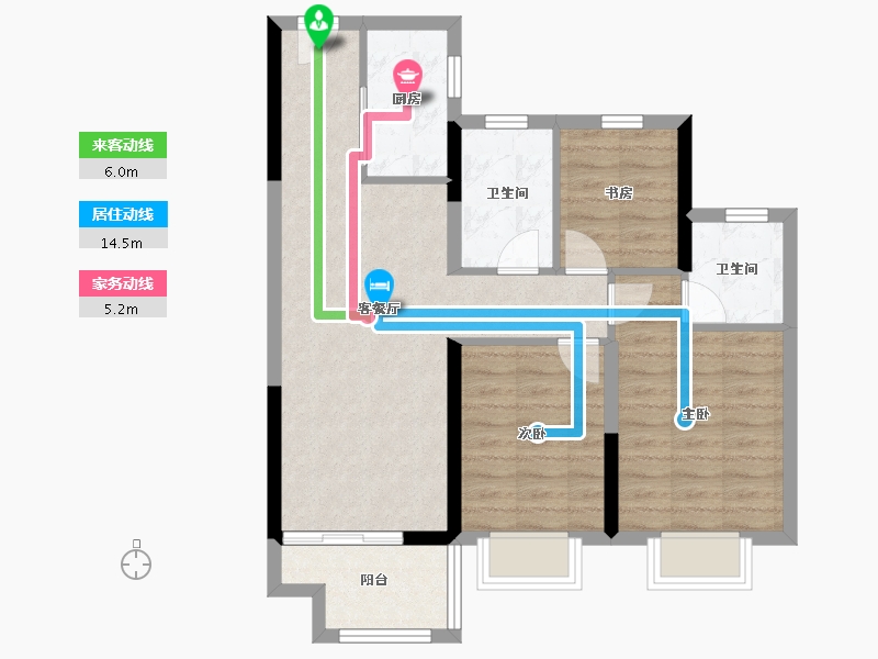 湖北省-仙桃市-现代森林国际城北苑-74.98-户型库-动静线