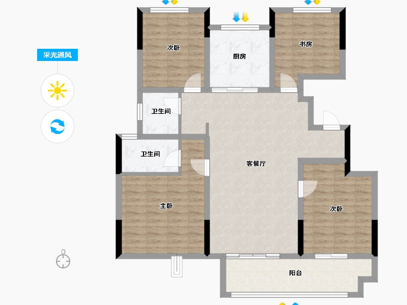 浙江省-绍兴市-振东虞悦府-111.43-户型库-采光通风