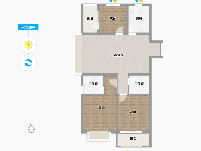 山西省-临汾市-恒基中心城-90.56-户型库-采光通风