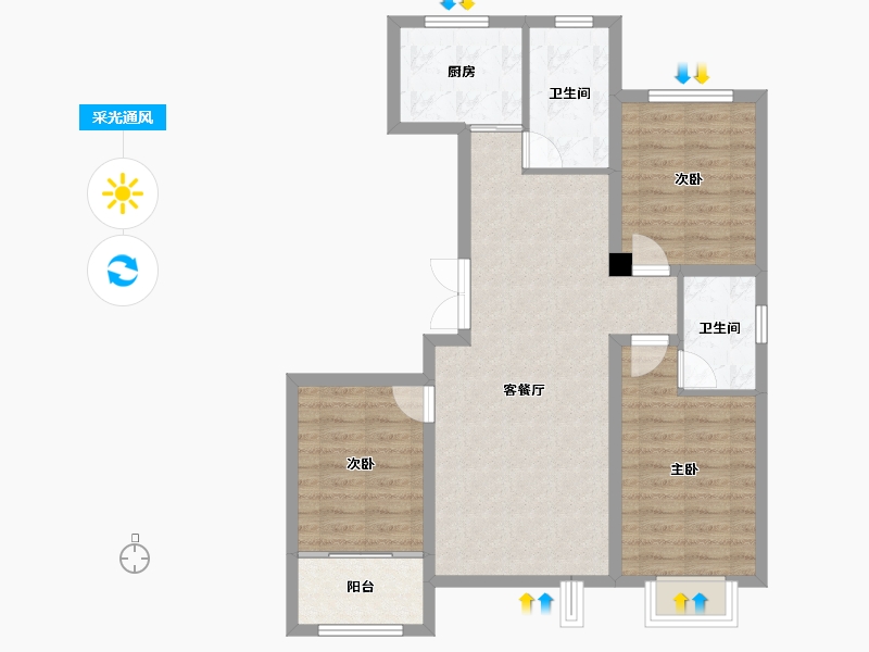 山东省-烟台市-紫金名城-82.68-户型库-采光通风