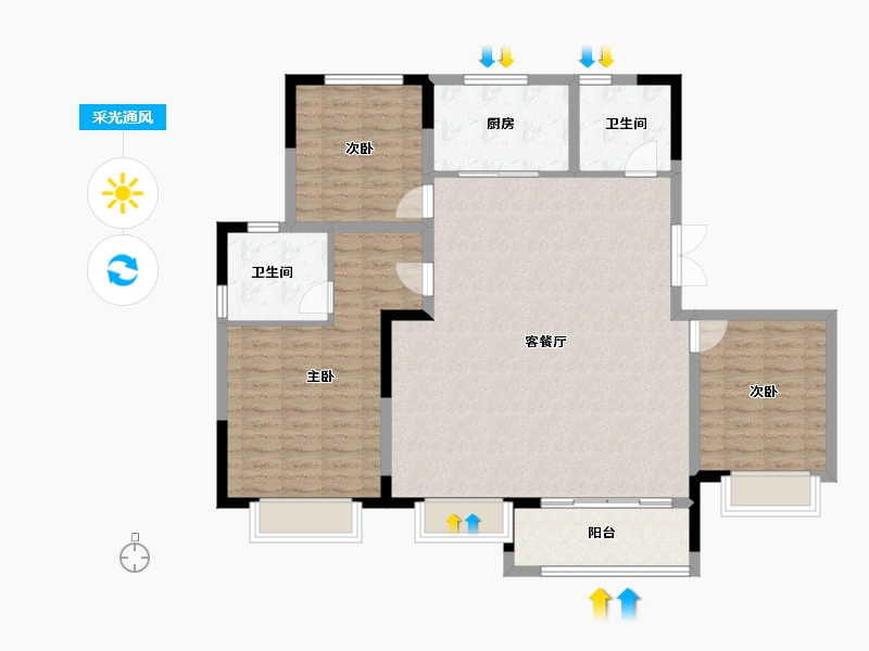 山东省-东营市-众成熙悦华庭-117.13-户型库-采光通风