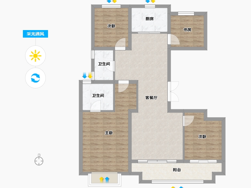 山西省-临汾市-恒安如园-95.32-户型库-采光通风