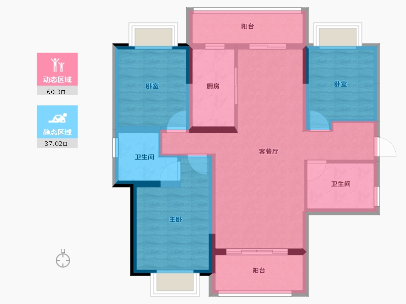 云南省-红河哈尼族彝族自治州-万达御府-86.08-户型库-动静分区