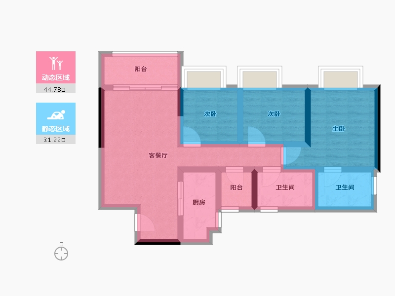 重庆-重庆市-电建清韵阶庭-65.59-户型库-动静分区