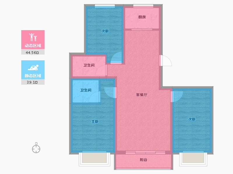 内蒙古自治区-乌兰察布市-文华学府-74.38-户型库-动静分区