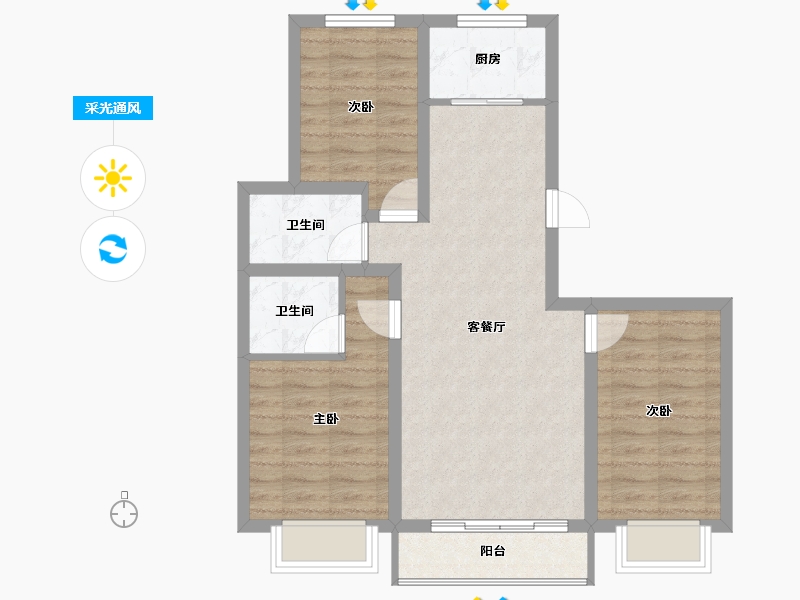 内蒙古自治区-乌兰察布市-文华学府-74.38-户型库-采光通风