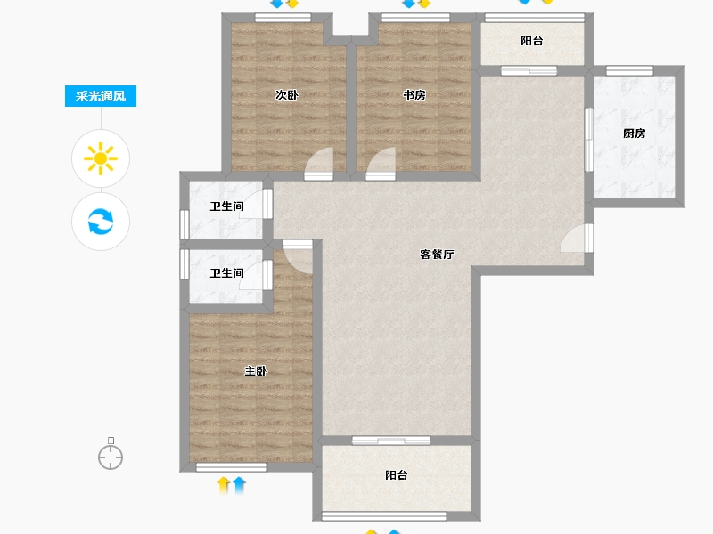 陕西省-汉中市-晨晖江璟-107.08-户型库-采光通风