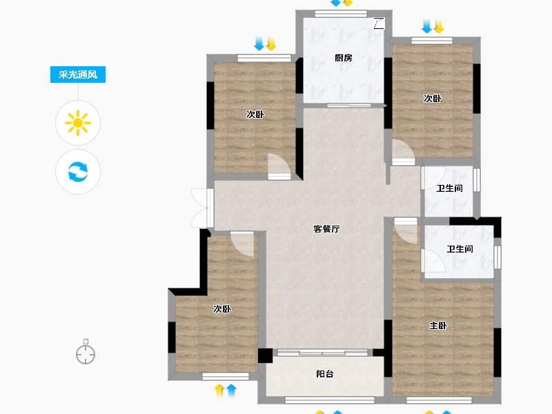 重庆-重庆市-泰吉同诚悦府-110.00-户型库-采光通风