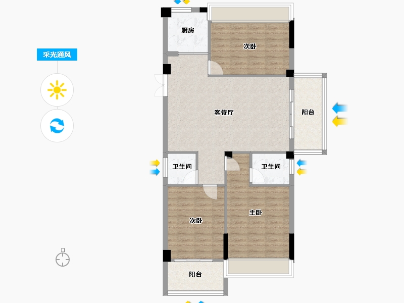 湖北省-荆门市-惠山御景-96.08-户型库-采光通风