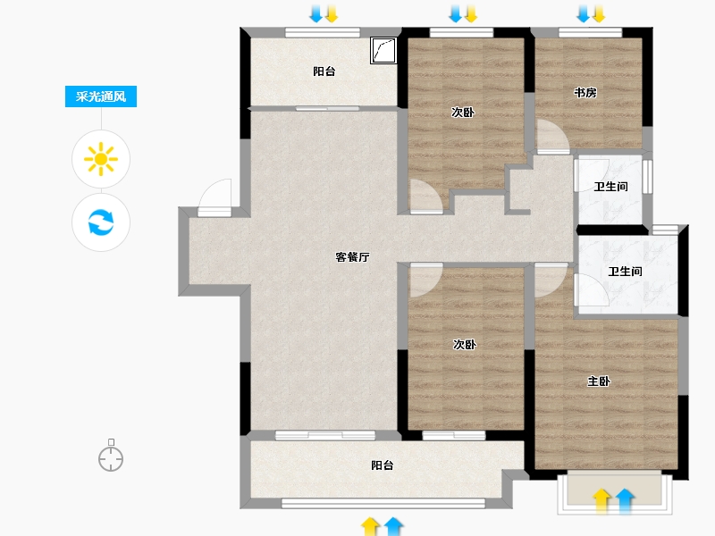 浙江省-宁波市-金地华瑒庭-103.35-户型库-采光通风