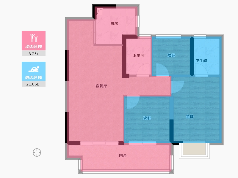 福建省-福州市-禹洲融信CONE玺湾-71.07-户型库-动静分区