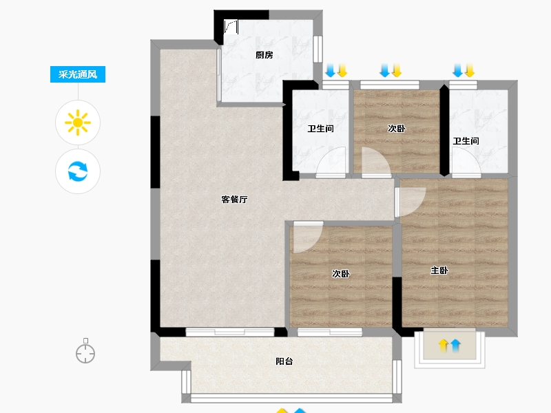 福建省-福州市-禹洲融信CONE玺湾-71.07-户型库-采光通风