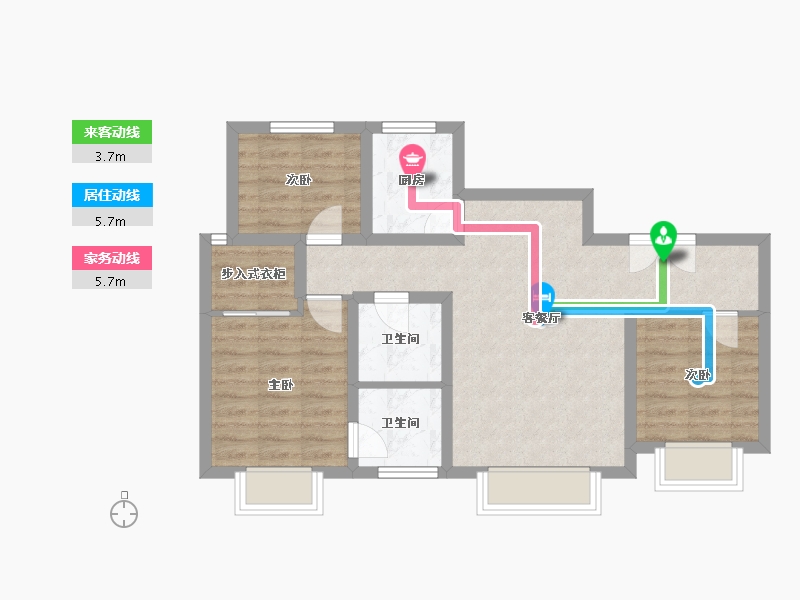 新疆维吾尔自治区-乌鲁木齐市-城建橡树湾-69.39-户型库-动静线