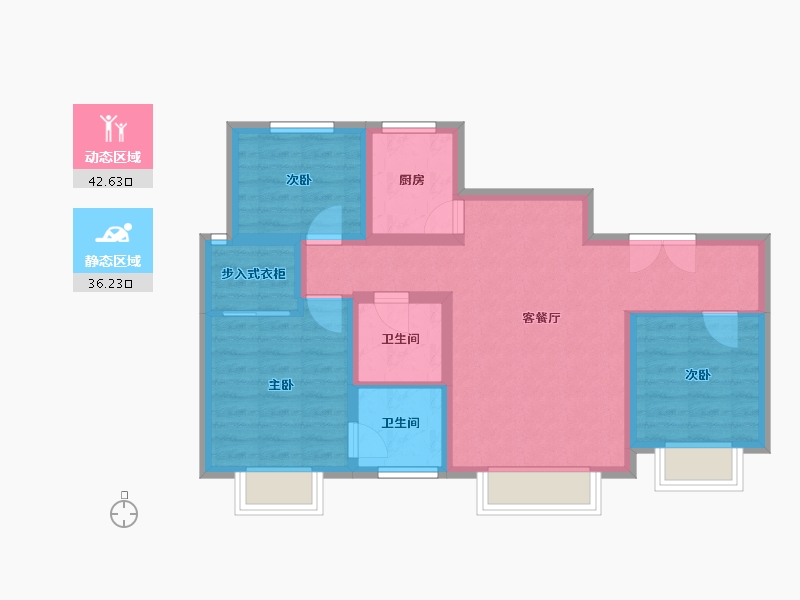 新疆维吾尔自治区-乌鲁木齐市-城建橡树湾-69.39-户型库-动静分区