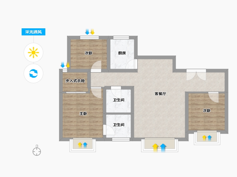 新疆维吾尔自治区-乌鲁木齐市-城建橡树湾-69.39-户型库-采光通风