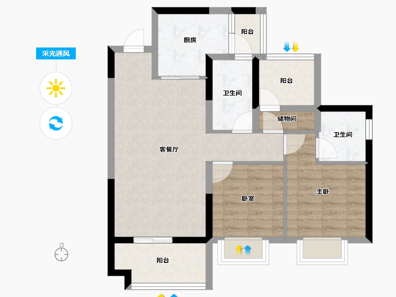 四川省-达州市-碧桂园珑樾湾-71.63-户型库-采光通风