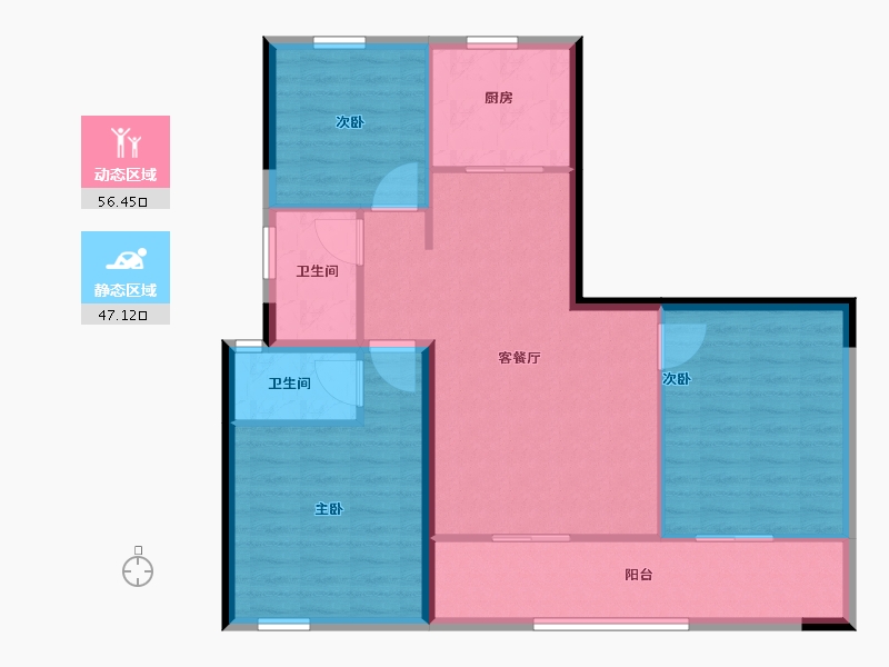 陕西省-宝鸡市-高新锐时代-93.93-户型库-动静分区