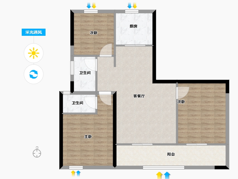 陕西省-宝鸡市-高新锐时代-93.93-户型库-采光通风