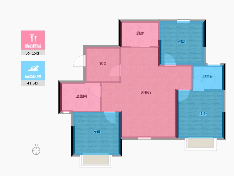 陕西省-宝鸡市-高新锐时代-87.24-户型库-动静分区