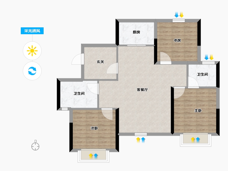 陕西省-宝鸡市-高新锐时代-87.24-户型库-采光通风