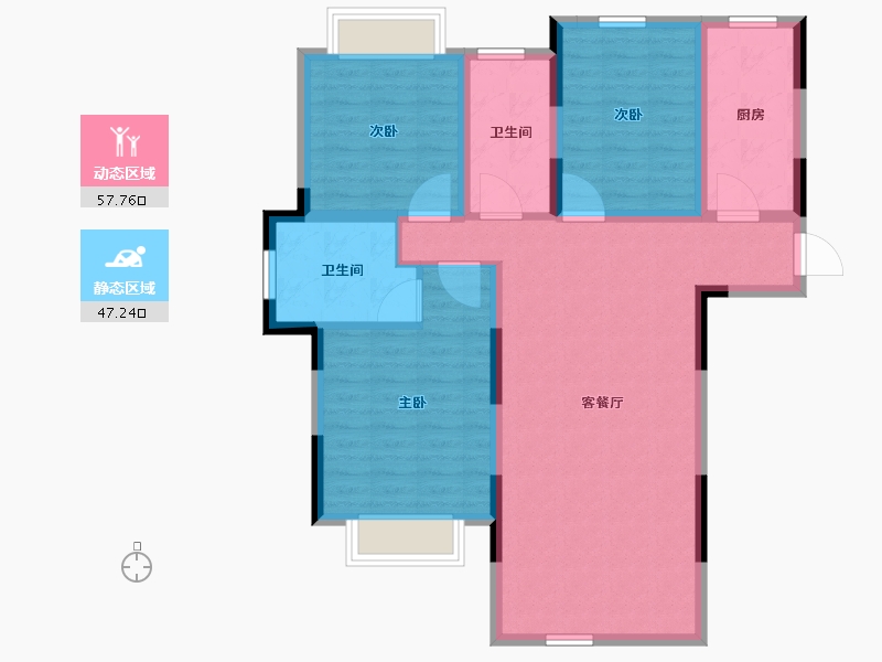 安徽省-淮北市-中房·翡翠岛-93.92-户型库-动静分区