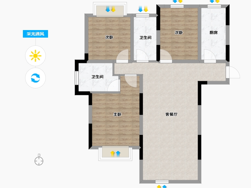 安徽省-淮北市-中房·翡翠岛-93.92-户型库-采光通风