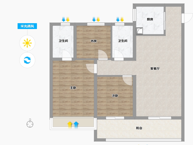 江苏省-苏州市-琴湖会客厅琴颂雅院-90.41-户型库-采光通风