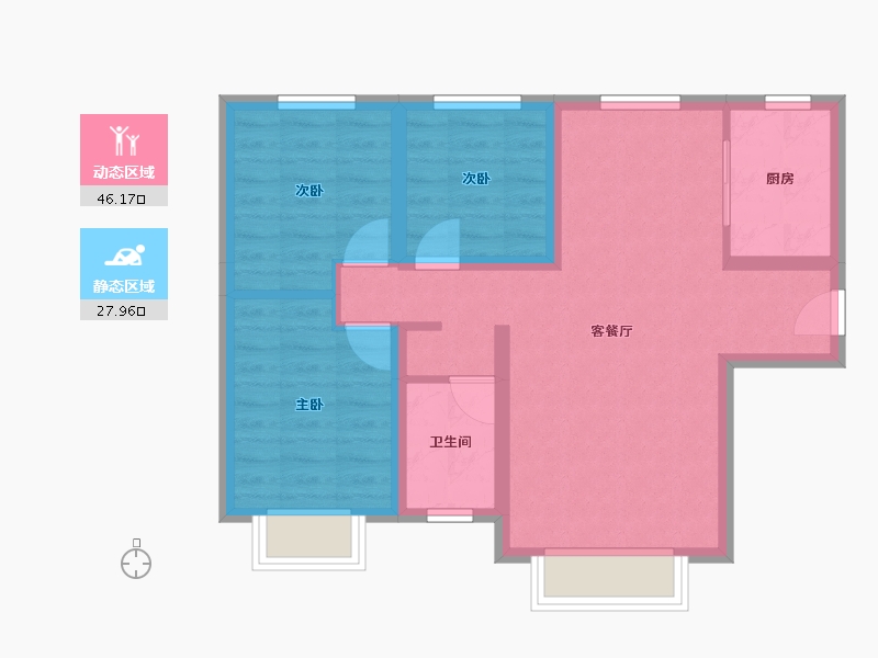 新疆维吾尔自治区-乌鲁木齐市-城建橡树湾-65.54-户型库-动静分区