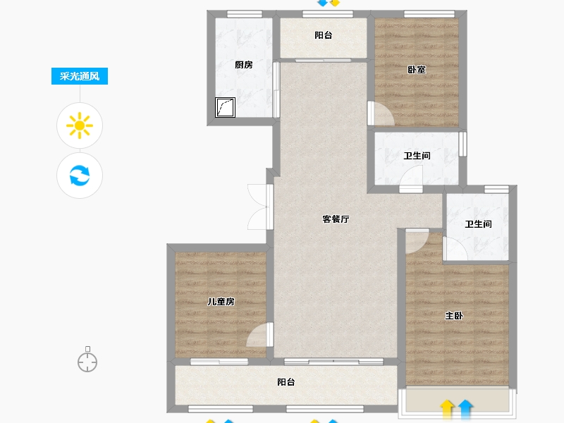 山东省-济宁市-城投绿城·湖畔雲庐-102.71-户型库-采光通风