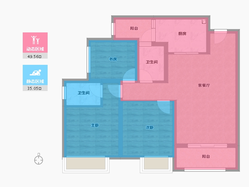 重庆-重庆市-北辰悦来壹号-74.40-户型库-动静分区