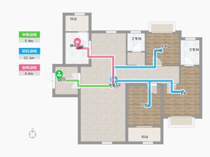 陕西省-宝鸡市-轩苑雍华公馆CD区-110.72-户型库-动静线