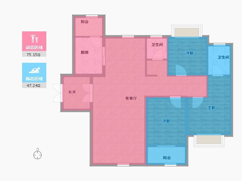 陕西省-宝鸡市-轩苑雍华公馆CD区-110.72-户型库-动静分区