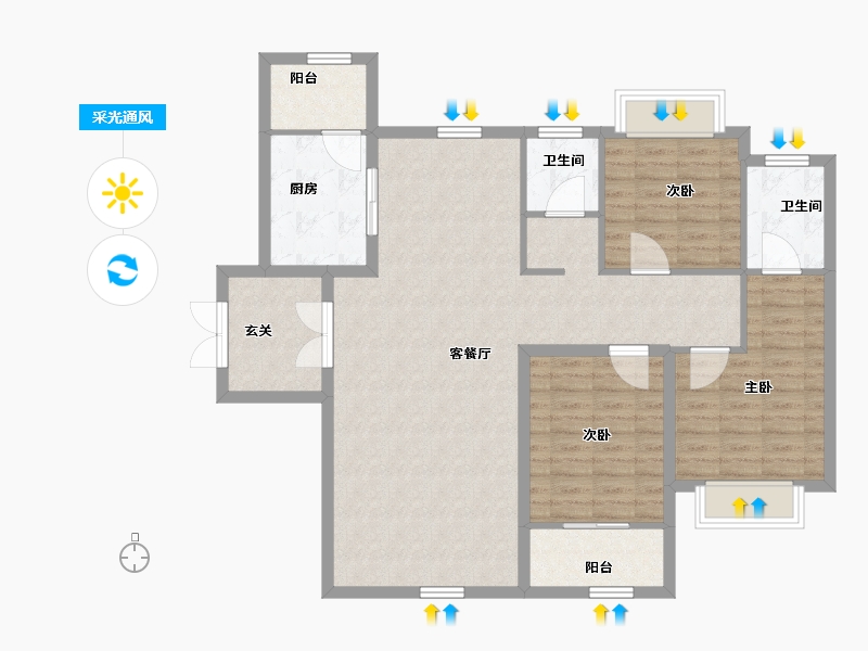 陕西省-宝鸡市-轩苑雍华公馆CD区-110.72-户型库-采光通风