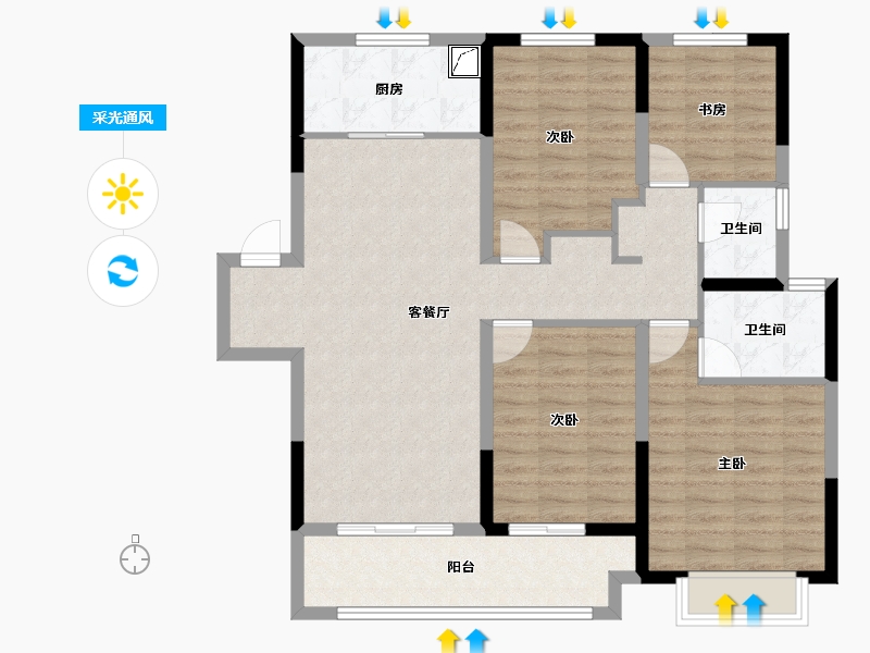 浙江省-宁波市-金地华瑒庭-103.34-户型库-采光通风