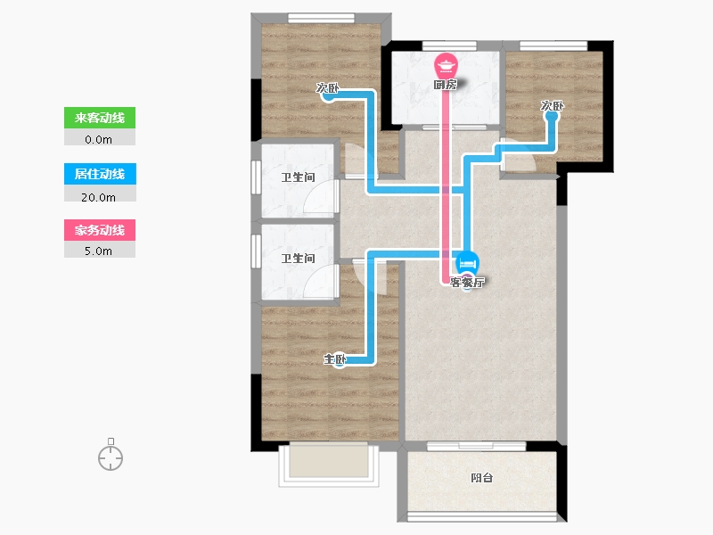 福建省-福州市-禹洲融信CONE玺湾-70.95-户型库-动静线