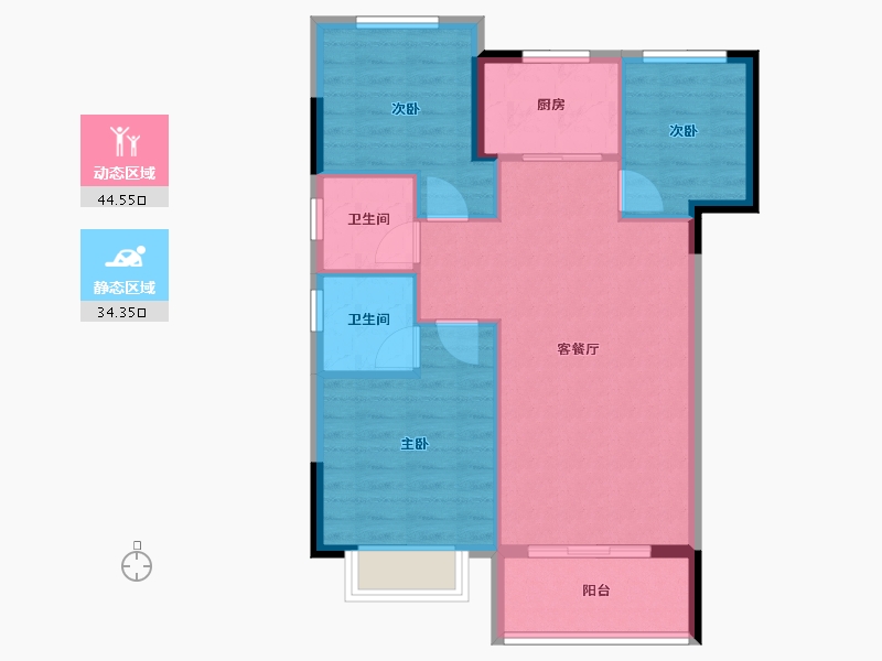 福建省-福州市-禹洲融信CONE玺湾-70.95-户型库-动静分区