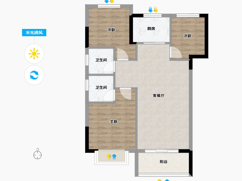 福建省-福州市-禹洲融信CONE玺湾-70.95-户型库-采光通风