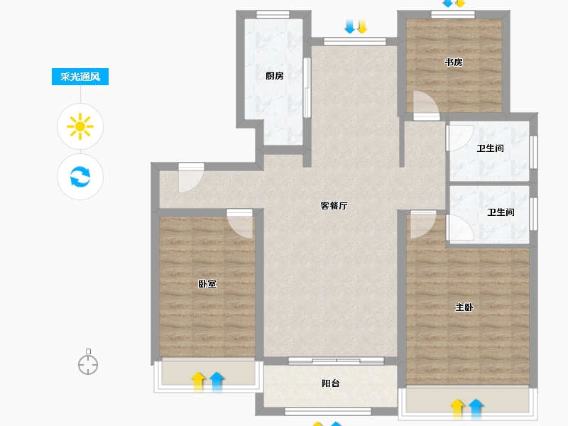 山东省-东营市-海通紫薇花园-100.86-户型库-采光通风