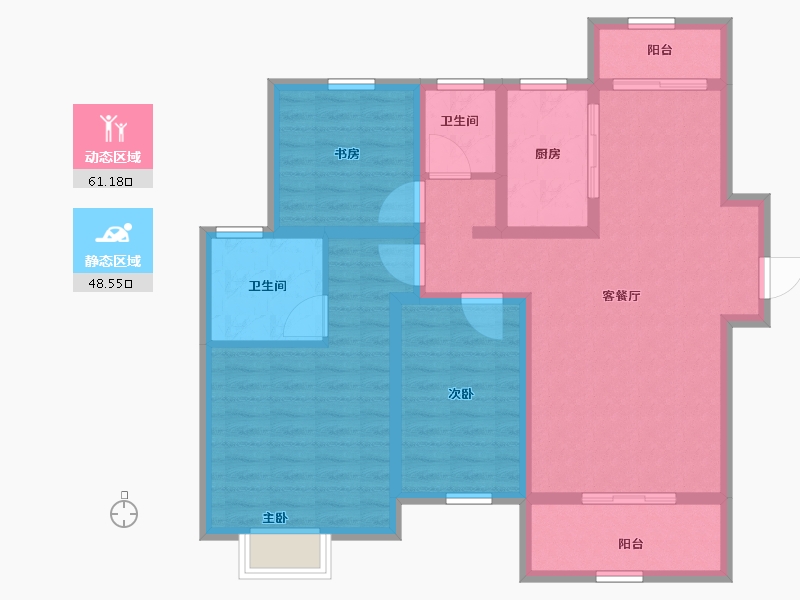 陕西省-宝鸡市-高新锐时代-97.66-户型库-动静分区